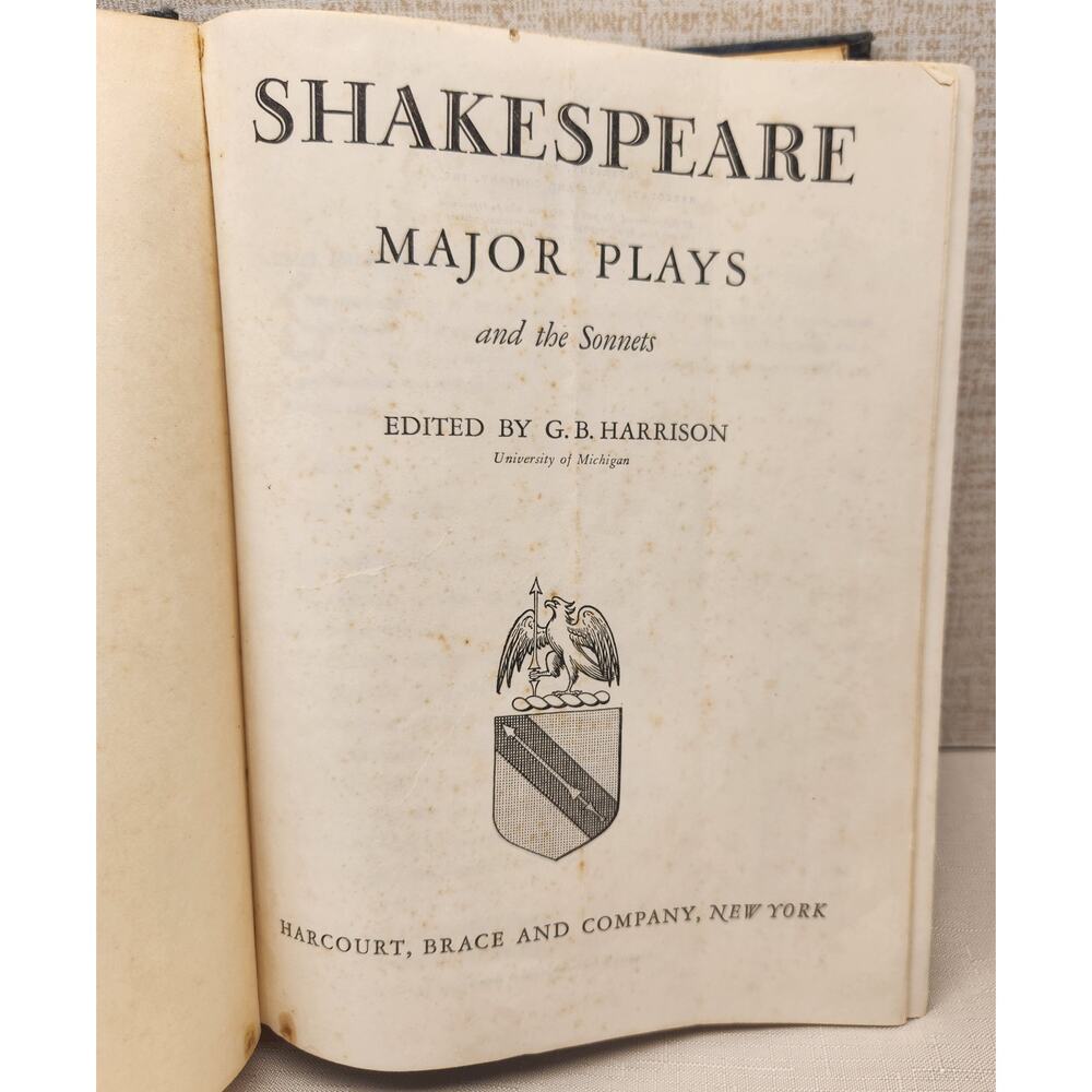 Vintage 1948 Shakespeare Major Plays and the Sonnets GB Harrison, hardcover book